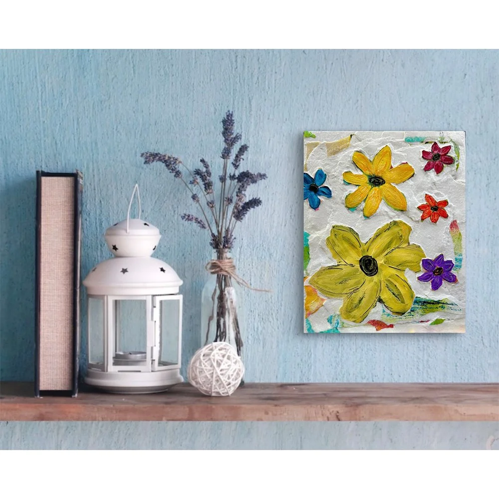 Whimsical Torn Paper Floral Collage - Handmade Mixed Media Flower